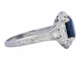 2.8ct Oval Cut Blue Sapphire Engagement Ring Halo Art Deco 14k White Gold Finish