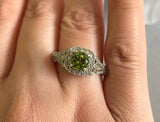 2ct Round Cut Green Peridot Halo Vintage Engagement Ring 14k White Gold Finish