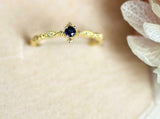 0.4ct Round Cut Blue Sapphire Engagement Ring Minimalist 14k Yellow Gold Finish