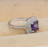 2ct Cushion Cut Purple Amethyst Engagement Ring 14k White Gold Finish Dual Halo