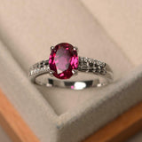 2ct Oval Cut Pink Ruby Engagement Ring Solitaire Round Accent 14k WhiteGold Over