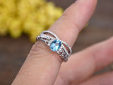 2Ct Oval Cut Blue Topaz Diamond Bridal Set Engagement Ring 14K White Gold Finish