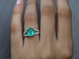 2.7ct Engagement Ring Oval Cut Green Emerald Split Shank 14k White Gold Finish