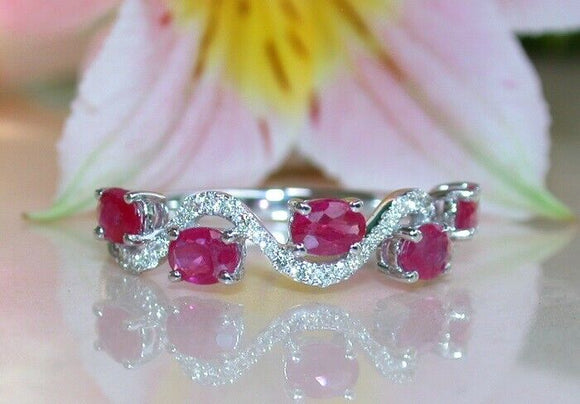 3Ct Oval Pink Ruby Diamond Delicate Wavy Engagement Ring 14K White Gold Finish