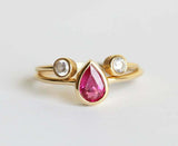 1ct Pear Cut Pink Ruby Engagement Ring 14k Yellow Gold Over Round Accent Trilogy