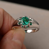 1ct Round Cut Green Emerald Floral Solitaire Engagement Ring 14k White Gold Over