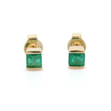 0.7ct Stud Earrings Princess Cut Emerald Petite Solitaire 14k Yellow Gold Finish