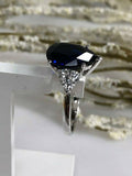 1.3ct Pear Cut Blue Sapphire Three Stone Engagement Ring 14k White Gold Finish