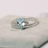 1ct Engagement Ring Heart Cut Blue Aquamarine Three Stone 14k White Gold Finish