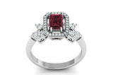 2ct Emerald Red Garnet Diamond Halo Floral Engagement Ring 14k White Gold Finish