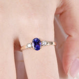 1ct Oval Cut Blue Sapphire 3 Stone Solitaire Engagement Ring 14k RoseGold Finish