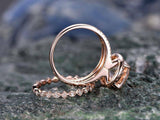 3Ct Oval Cut Peach Morganite Bridal Set Split Band Ring 14K Rose Gold Finish