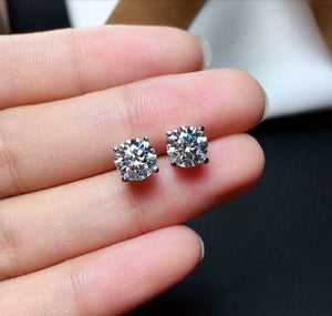 1.2ct Stud Earrings Round Cut Diamond Classic Solitaire 14k White Gold Finish