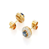 1.56ct Stud Earrings Oval Cut Blue Sapphire Halo Design 14k Yellow Gold Finish