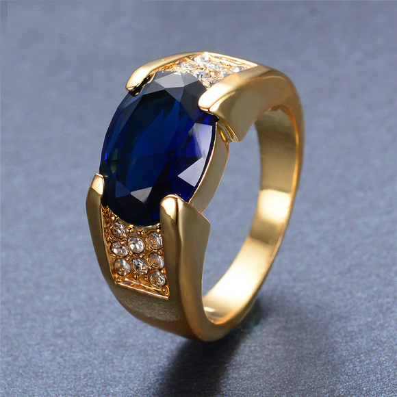 2ct Oval Cut Blue Sapphire Engagement Ring 14k Yellow Gold Over Accent Solitaire