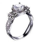 1Ct Round Cut Diamond Floral Accent Women Engagement Ring 14K White Gold Finish