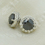 2ct Round Cut Black Diamond Halo Unique Women Stud Earring 14k White Gold Finish