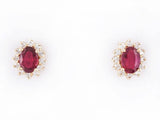 2ct Oval Cut Pink Ruby Diamond Halo Women Stud Earrings 14k Yellow Gold Finish