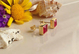 1ct Princess Cut Pink Ruby Solitaire Women Stud Earrings 14k Yellow Gold Finish