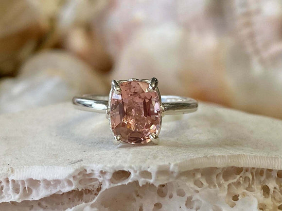 2.1ct Engagement Ring Cushion Cut Peach Morganite Solitaire 14k WhiteGold Finish