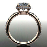 Round Accent Hidden Halo Engagement Ring 2ct Oval Cut Diamond 14k Rose Gold Over