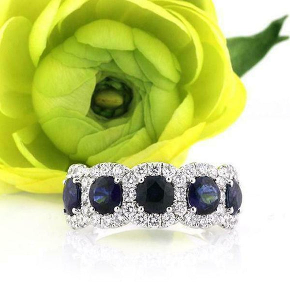 4Ct Round Cut Blue Sapphire Royal Halo Engagement Ring 14K White Gold Finish