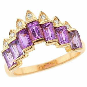 3ct Emerald Cut Purple Amethyst Engagement Ring Tiara Style 14k Yellow Gold Over