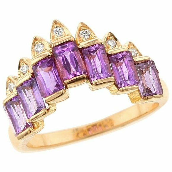 3ct Emerald Cut Purple Amethyst Engagement Ring Tiara Style 14k Yellow Gold Over