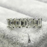 6.5Ct Emerald Cut Diamond Women Wedding Band 14K White Gold Finish Full Eternity