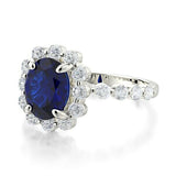 2.5ct Oval Cut Blue Sapphire Engagement Ring Diamond Floral 14k WhiteGold Finish