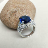 2.3ct Engagement Ring Oval Cut Blue Sapphire Floral Filigree 14k White Gold Over