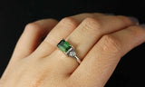 1.37ct Green Emerald Cut Round Diamond Accent Trilogy Ring 14k White Gold Finish