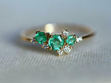 1ct Engagement Ring Round Cut Green Emerald Cluster Design 14k YellowGold Finish