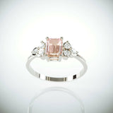 2Ct Emerald Cut Peach Morganite Solitaire Engagement Ring 18K White Gold Finish