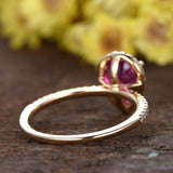 2ct Pear Cut Pink Sapphire Halo Solitaire with Accent Ring 14k YellowGold Finish