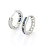 2.1ct Hoop Earrings Princess Cut Blue Sapphire Channel Set 14k White Gold Finish