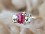 1.8ct Engagement Ring Oval Cut Pink Ruby Cluster Design 14k Yellow Gold Finish