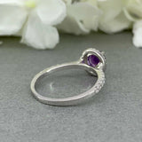 1.5ct Round Purple Amethyst Halo Solitaire Engagement Ring 14k White Gold Finish