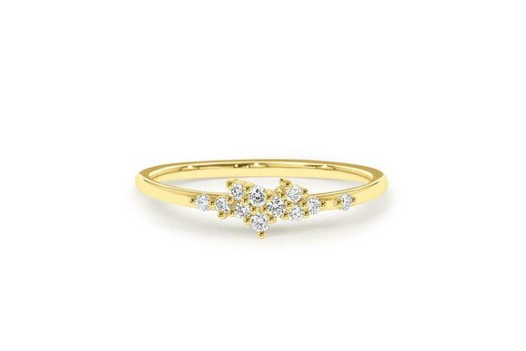 Cluster Minimalist Engagement Ring 1ct Round Cut Diamond 14k Yellow Gold Finish