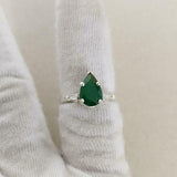 1ct Engagement Ring Pear Cut Green Emerald Three Stone 14k White Gold Finish