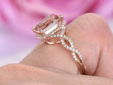 4ct Emerald Cut Morganite Infinity Band Halo Engagement Ring 14k Rose Gold Over