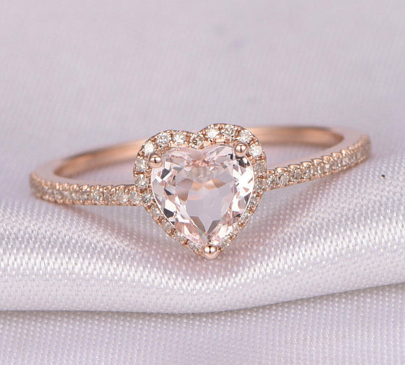 Heart Shape Morganite Engagement Ring 14k Rose Gold Finish Wedding Promise Women