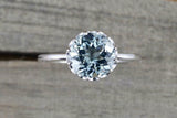 1ct Round Cut Blue Aquamarine Floral Instead of Crown Ring 14k White Gold Finish