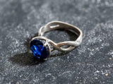 1.2ct Engagement Ring Round Cut Blue Sapphire Infinity 14k White Gold Finish