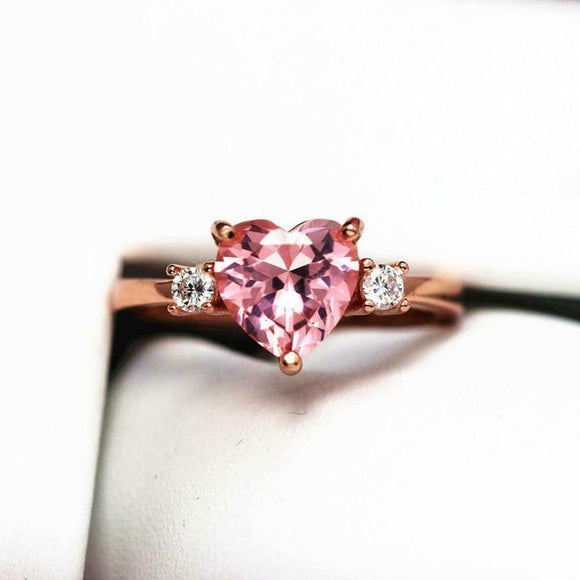 1ct Heart Cut Morganite Engagement Ring Diamond Accent Trilogy 14k RoseGold Over