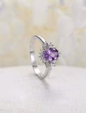 1.5ct Oval Cut Purple Amethyst Engagement Ring Art Deco 14k White Gold Finish