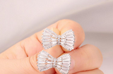 3Ct Baguette Cut Diamond Bow Tie Knot Cluster Stud Earrings 14K White Gold Over