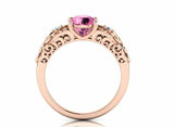 1.6ct Round Cut Pink Sapphire Floral Filigree Solitaire Ring 14k RoseGold Finish