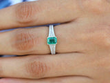 2ct Green Emerald Cut Split Shank Solitaire with Accent Ring 14k White Gold Over