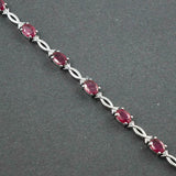 5Ct Oval Cut Pink Ruby Stylish Split Tennis Bracelet 14K White Gold Finish